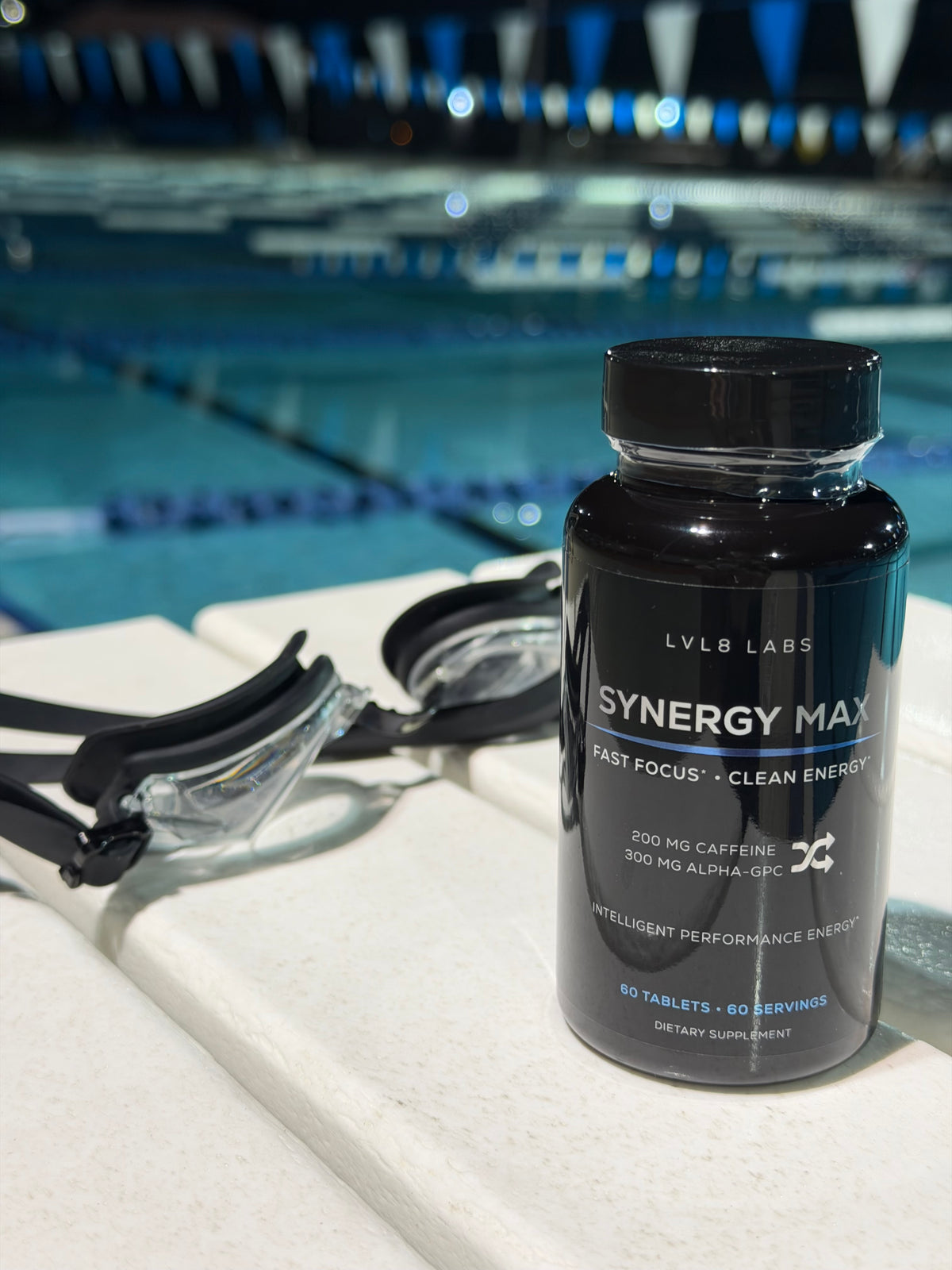 Synergy Max™ Nootropic Energy Supplement | 200 mg Caffeine + 300 mg Alpha-GPC | Clean Energy & Focus | 60 Tablets | 60 Servings